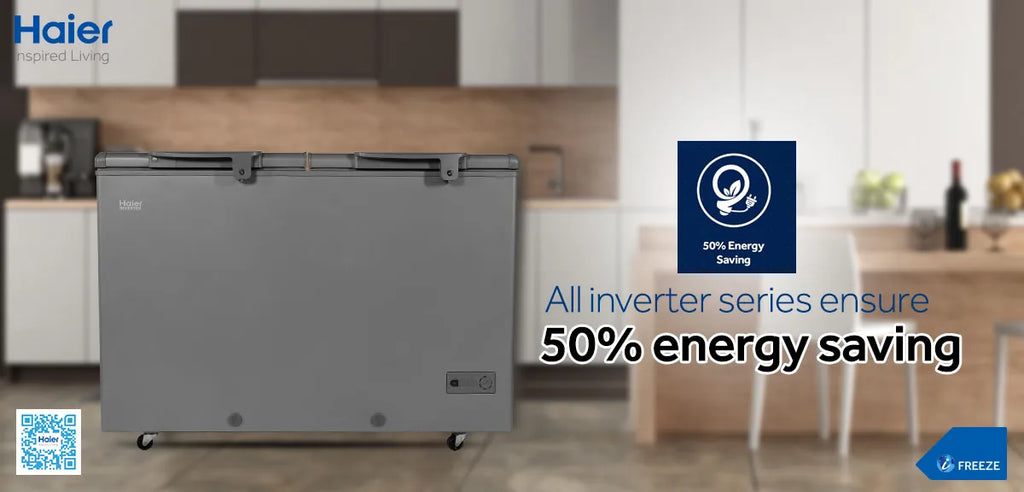 Haier 385L - HDF-385IG -Twin Cabinet Inverter Chest Freezer – Double Door- Premium Grey - Copper Cooling - 10-Year Warranty